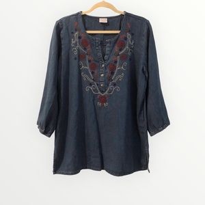 Canyon Sky denim embroidered tunic shirt boho western